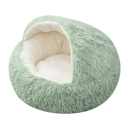 Rnemite-Amo Calming Dog Beds and Cat Cave Bed with Hooded Cover,Removable Washable round Beds for Small Medium Pets,Anti-Slip Faux Fur Fluffy Coved Bed for Improved Sleep,Fits up to 11 Lbs