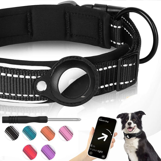 Reflective Airtag Dog Collar, Padded Apple Air Tag Dog Collar, Dog Collar with Airtag Holder Case, Airtag Accessorie